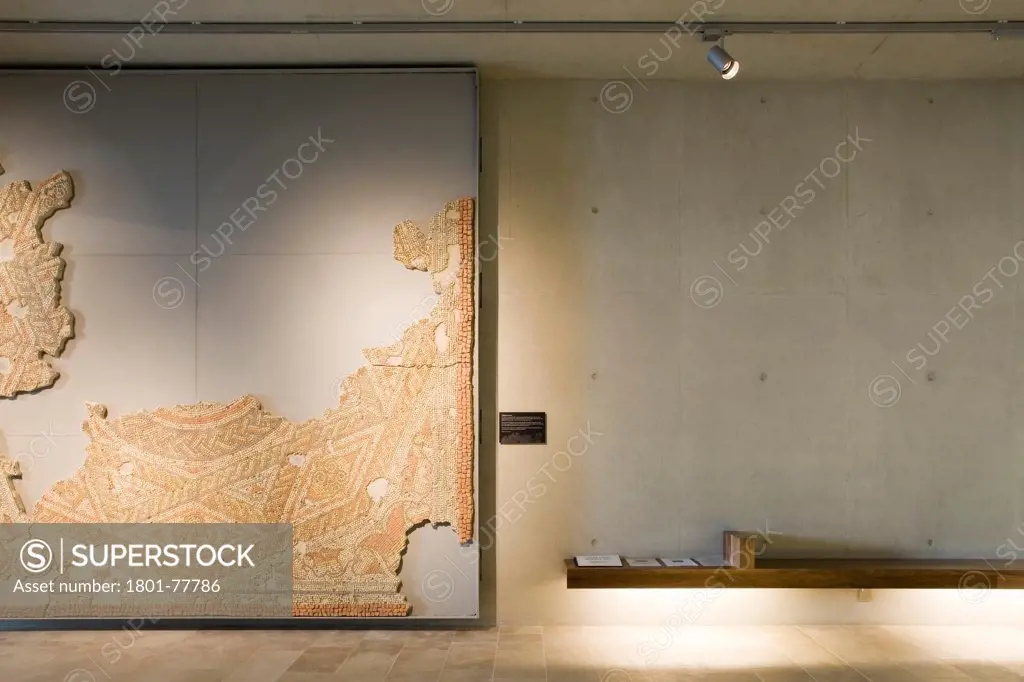 The Novium, Museum, Europe, United Kingdom, Sussex, 2012, Keith Williams Architects. Interior view of ground floor of museum with part of an ancient Roman mosiac.