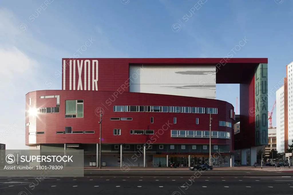 Nieuwe Luxor Theater, Rotterdam, Netherlands. Architect: Bolles + Wilson, 2001. General exterior from street.