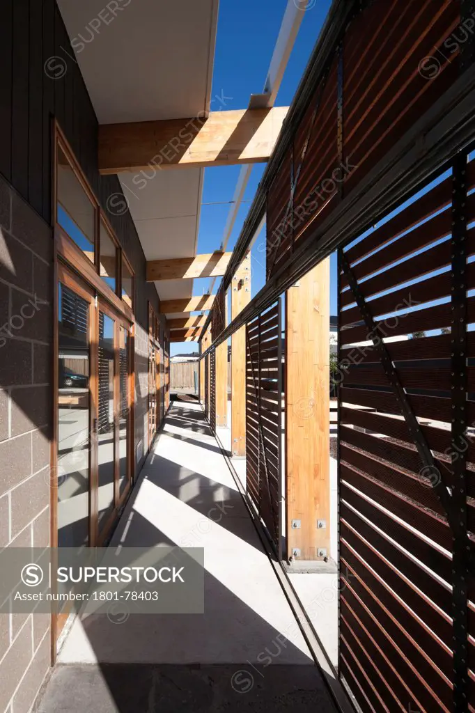 Creeds Farm Living and Learning Centre, Melbourne, Australia. Architect: TANDEM, 2010. Walkway.