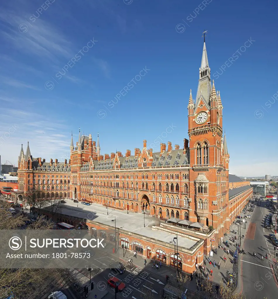 St Pancras Hotel, London, United Kingdom. Architect: Sir Giles Gilbert Scott With Richard Griffiths Arc, 2011. Grand  And Comprehensive Elevated View Of St Pancras.