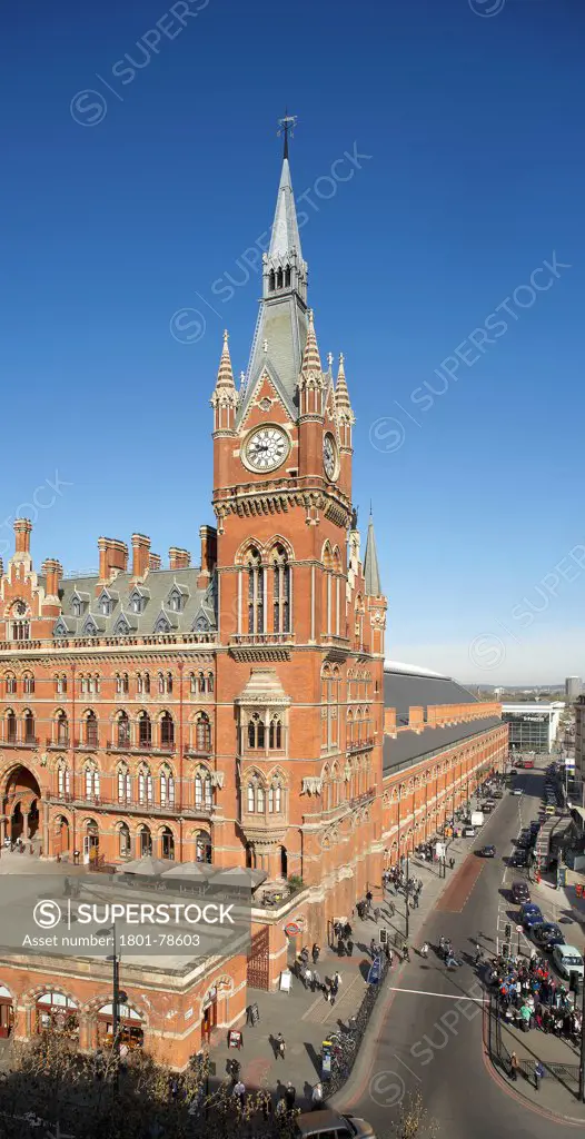 St Pancras Hotel, London, United Kingdom. Architect: Sir Giles Gilbert Scott With Richard Griffiths Arc, 2011. Elevated Perspective To St Pancras International Station.