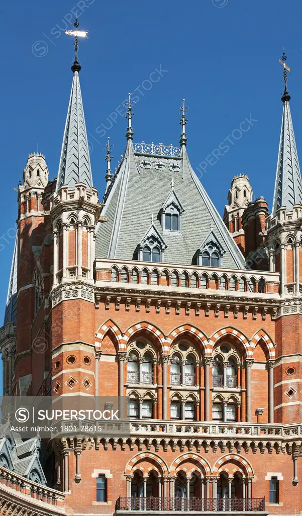 St Pancras Hotel, London, United Kingdom. Architect: Sir Giles Gilbert Scott With Richard Griffiths Arc, 2011. Detail Of Highly Decorative Victorian Facade.