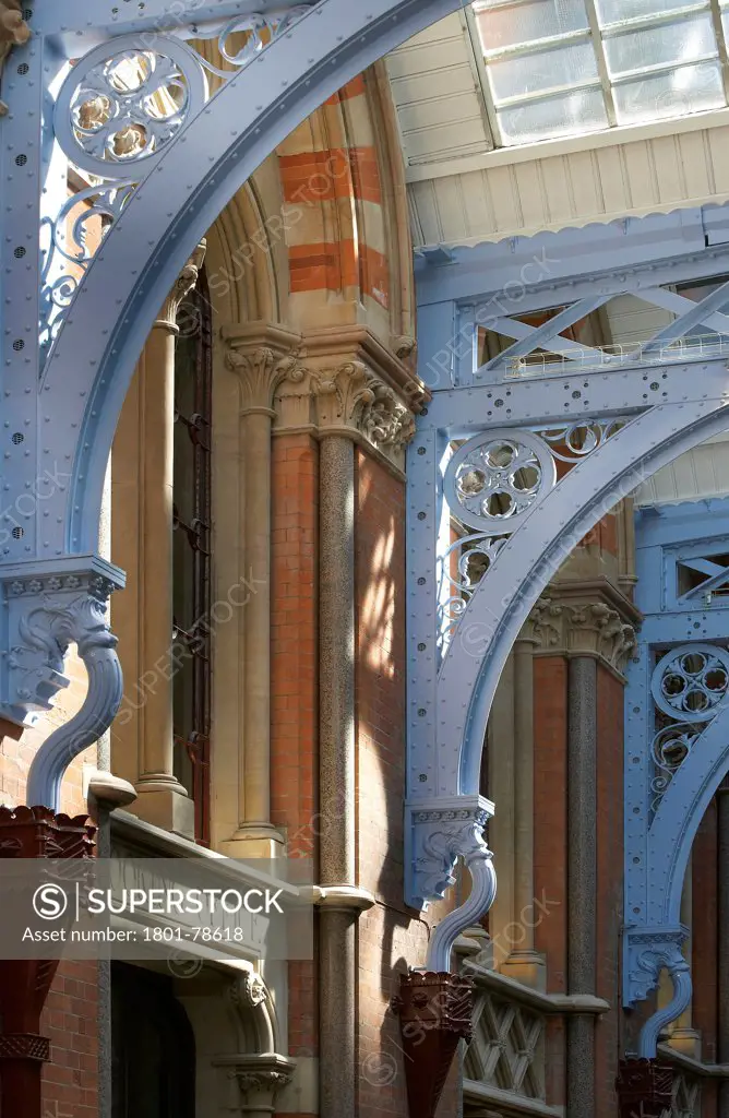 St Pancras Hotel, London, United Kingdom. Architect: Sir Giles Gilbert Scott With Richard Griffiths Arc, 2011. Detail Of Barlow Blue Ironwork In Lobby.