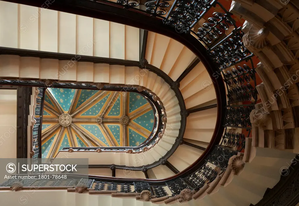 St Pancras Hotel, London, United Kingdom. Architect: Sir Giles Gilbert Scott With Richard Griffiths Arc, 2011. Stairway Abstract.