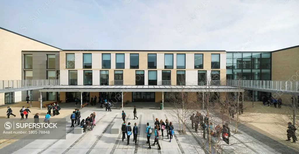 Thomas Tallis School, Greenwich, United Kingdom. Architect: John Mcaslan & Partners, 2012. Concourse Elevation With Building Links.