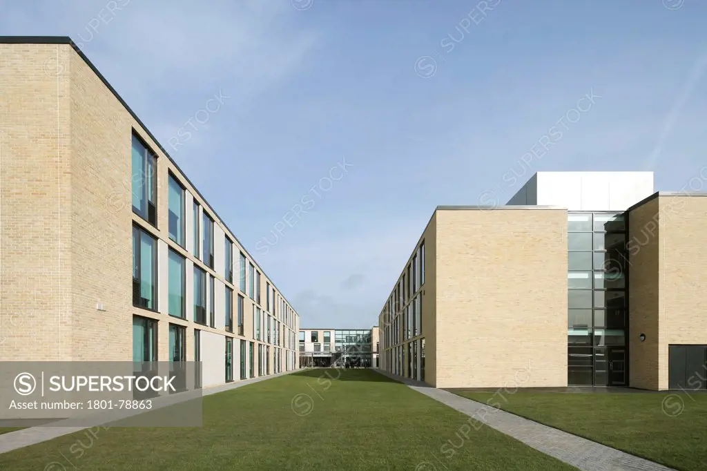 Thomas Tallis School, Greenwich, United Kingdom. Architect: John Mcaslan & Partners, 2012. Three-Storey Building Blocks And Green.