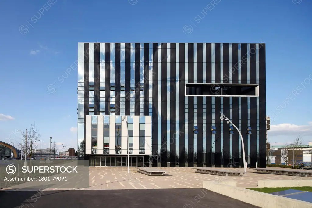 Corby Cube, Corby, United Kingdom. Architect: Hawkins Brown Architects Llp, 2010. Straight On Elevation Of Cube From Square.