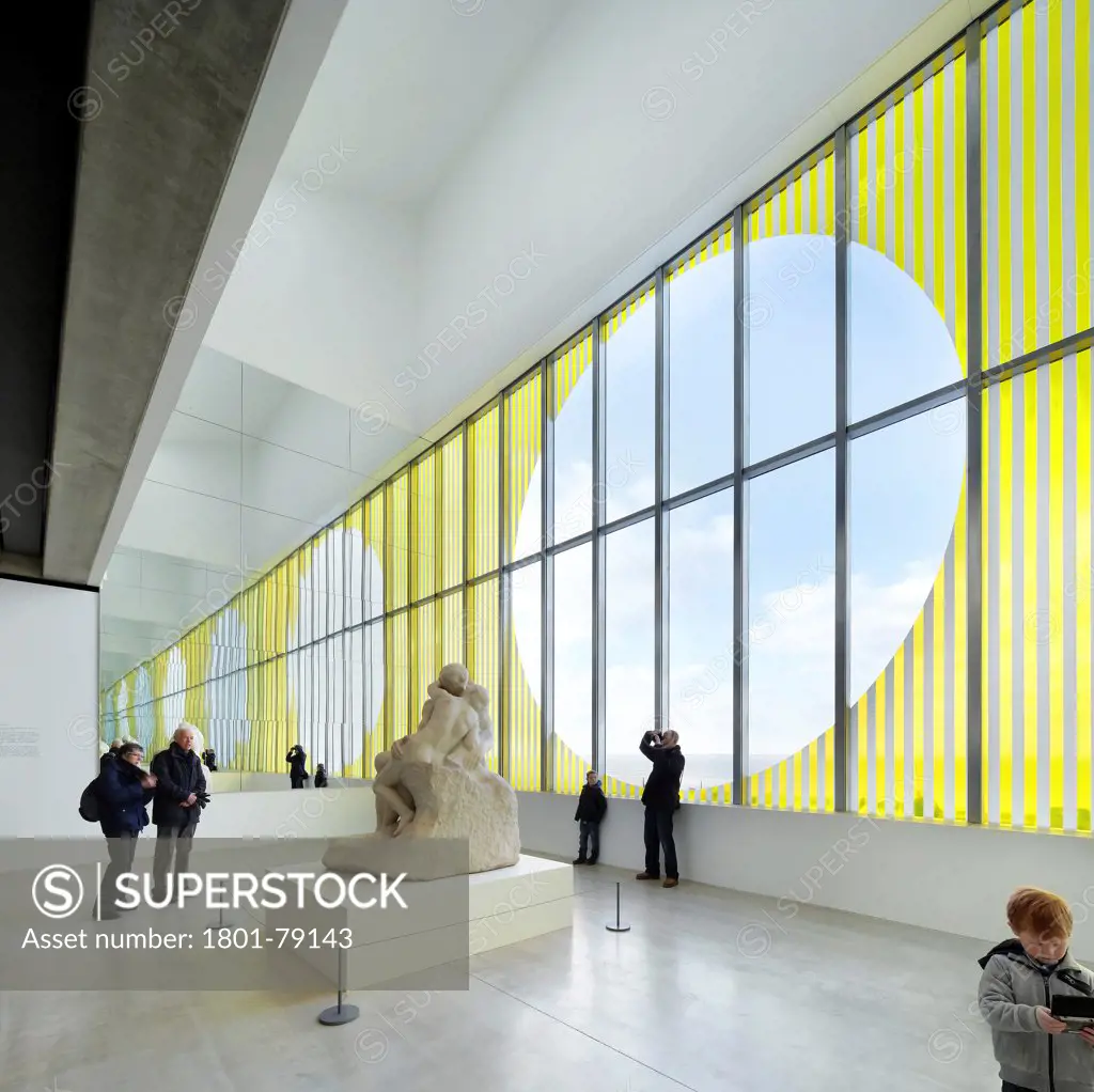 Turner Contemporary Gallery, Margate, United Kingdom. Architect: David Chipperfield Architects Ltd, 2011. Main Hall With Acid-Etched Glazing And Rodin Sculpture.