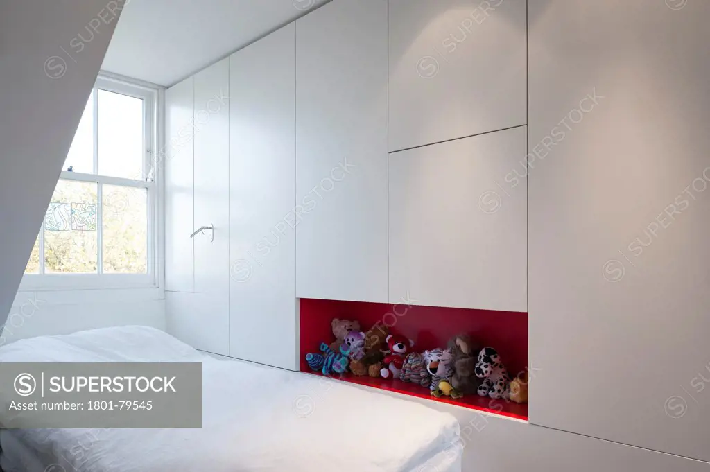 Highbury Loft Conversion, London, United Kingdom. Architect: Azman Architects, 2012. View Of Children'S Bed And Shelving / Cabinetry.