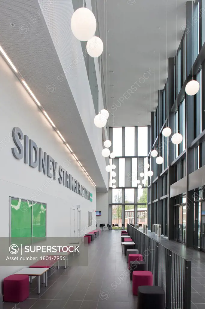 Sidney Stringer Academy, Coventry, Coventry, United Kingdom. Architect: Sheppard Robson , 2012. School Reception With Full-Height Glazing.