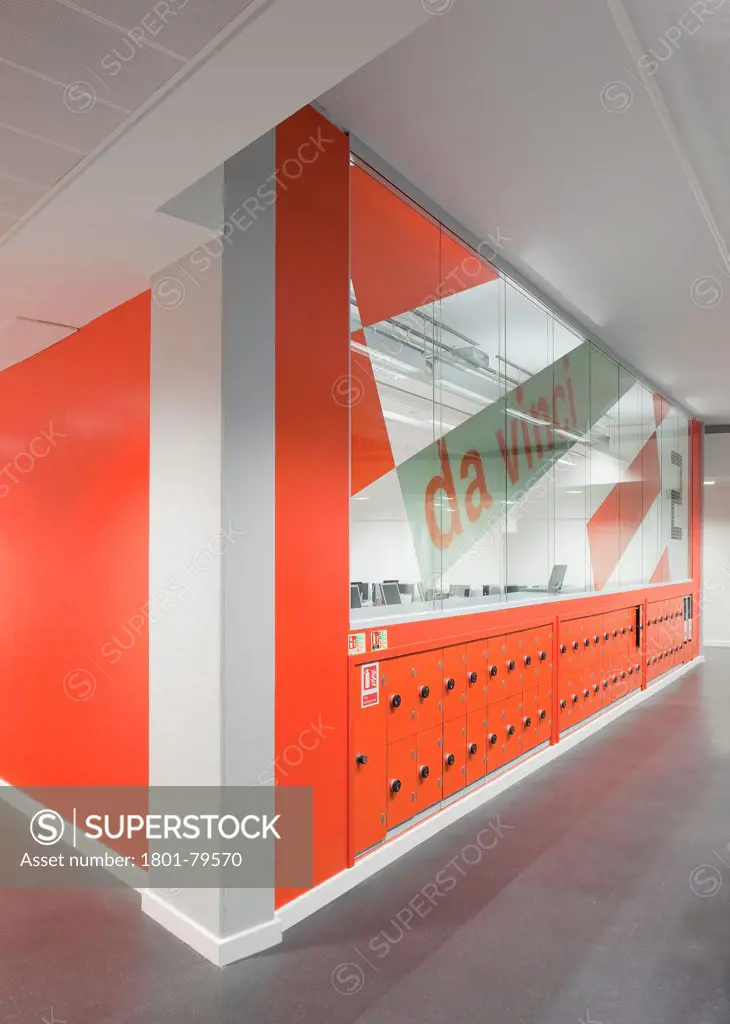 Sidney Stringer Academy, Coventry, Coventry, United Kingdom. Architect: Sheppard Robson , 2012. Orange Coloured Classroom In School.