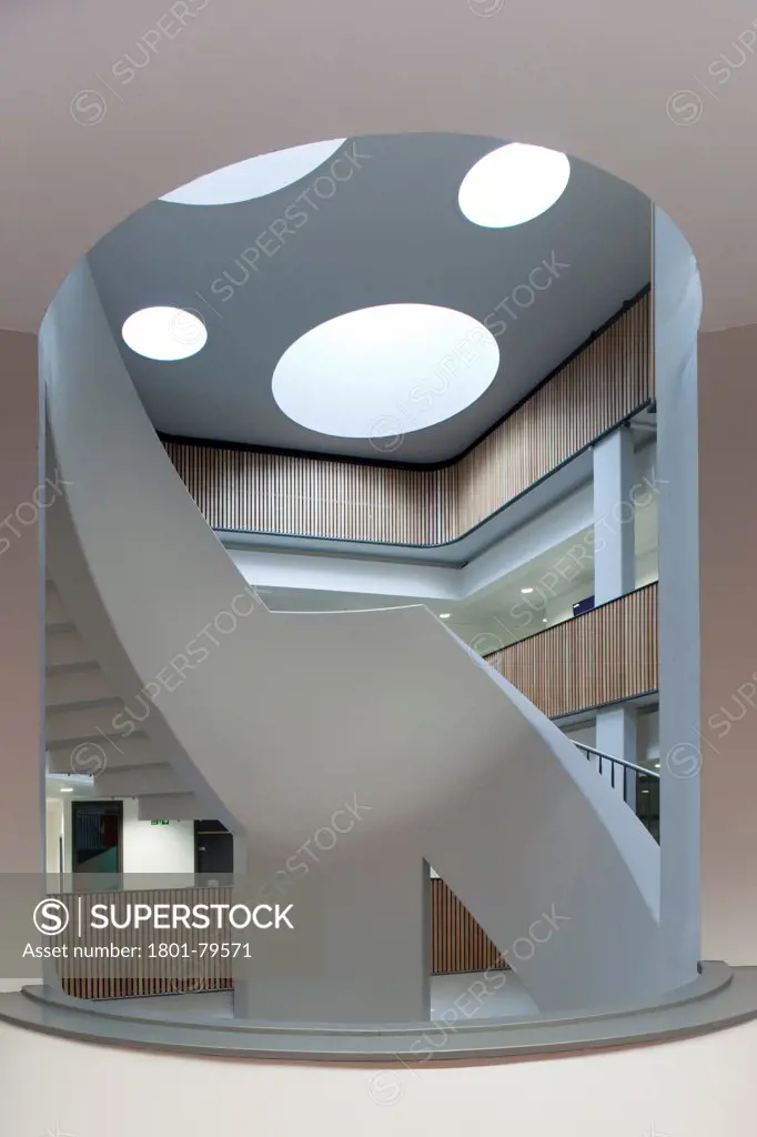 Sidney Stringer Academy, Coventry, Coventry, United Kingdom. Architect: Sheppard Robson , 2012. Curved Staircase In With Rooflights.