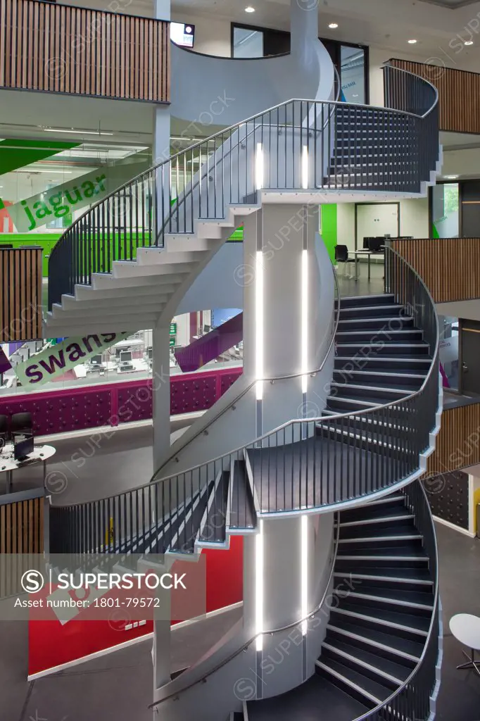 Sidney Stringer Academy, Coventry, Coventry, United Kingdom. Architect: Sheppard Robson , 2012. Multi-Storey Atrium With Spiral Staircase.