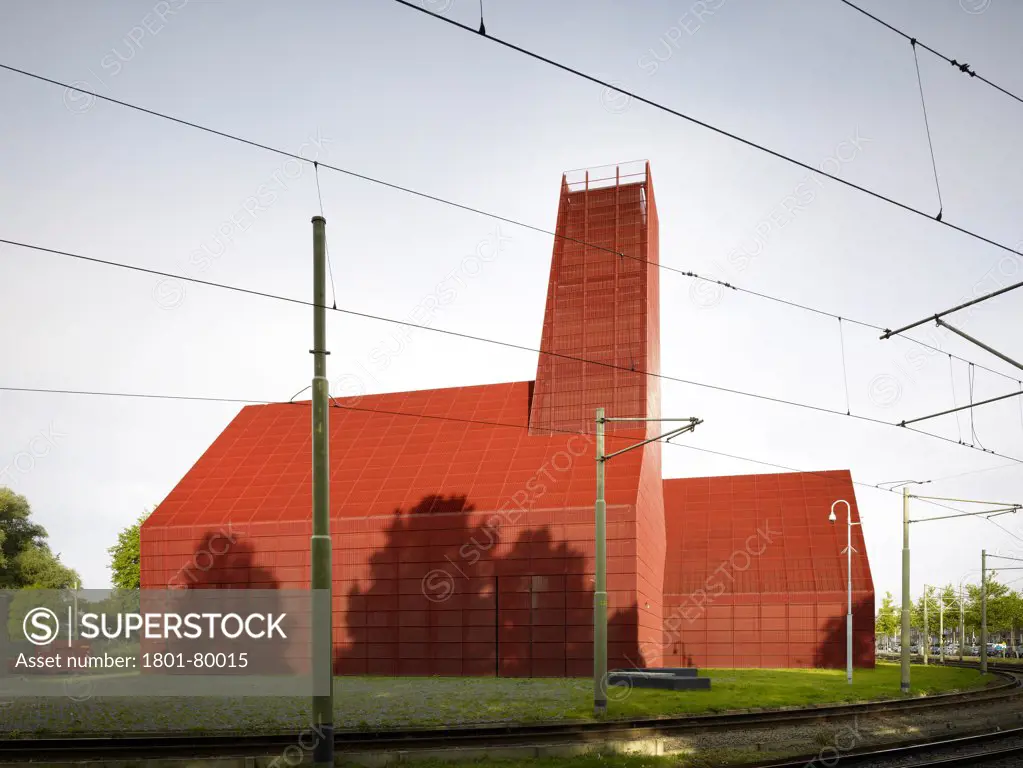 The Hague Geothermal Station, The Hague, Netherlands. Architect: Jan Splinter, 2012. Geothermal Plant Set In Urban Context With Railroad Tracks.