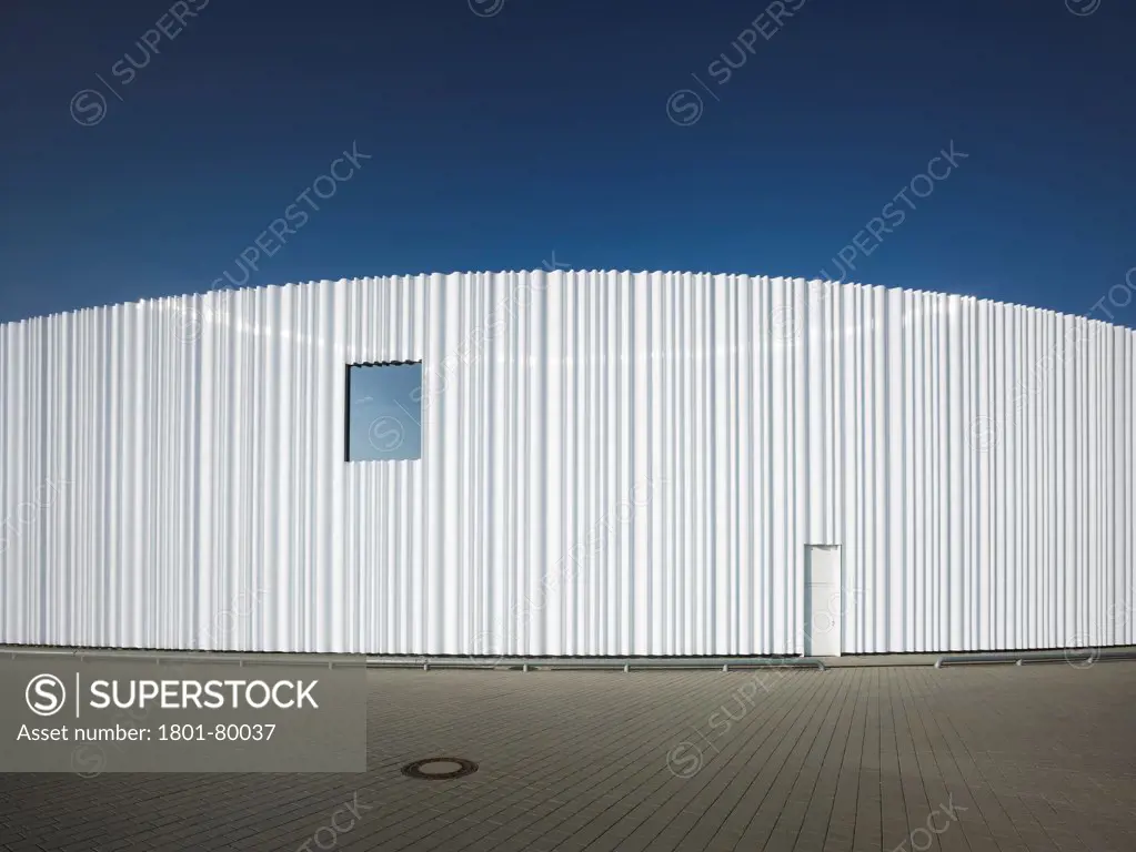 Logistics Building At Vitra Campus, Weil Am Rhein, Germany. Architect: Sanaa, 2012. Curved Perspex Facade On Factory Site.