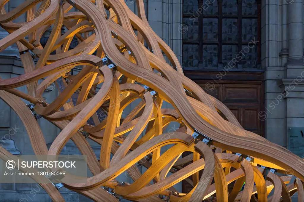 Timber Wave, Installation For London Design Festival 2011, London, United Kingdom. Architect: Al_A, 2011. Curved Latticework Sculpture In Detail.