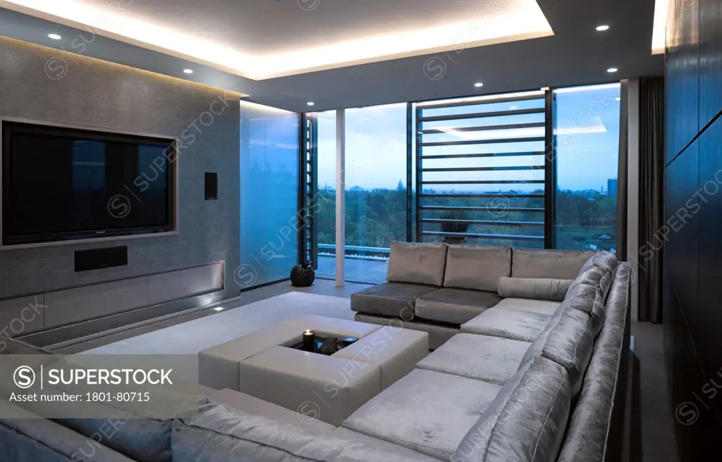 Penthouse Development, London, United Kingdom. Architect: Na, 2012. Overall Interior View-Living Room At Twilight.