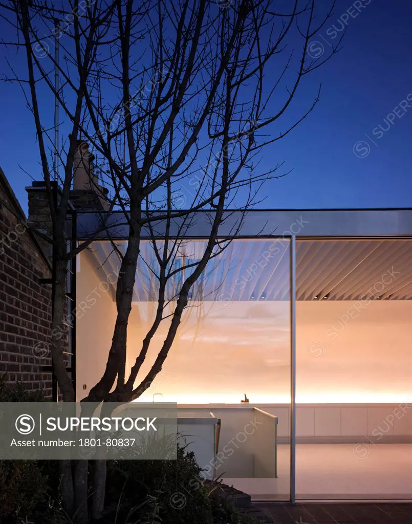 Two Stair House, London, United Kingdom. Architect: Gianni Botsford Architects Ltd, 2012. Twilight View Of Rooftop.