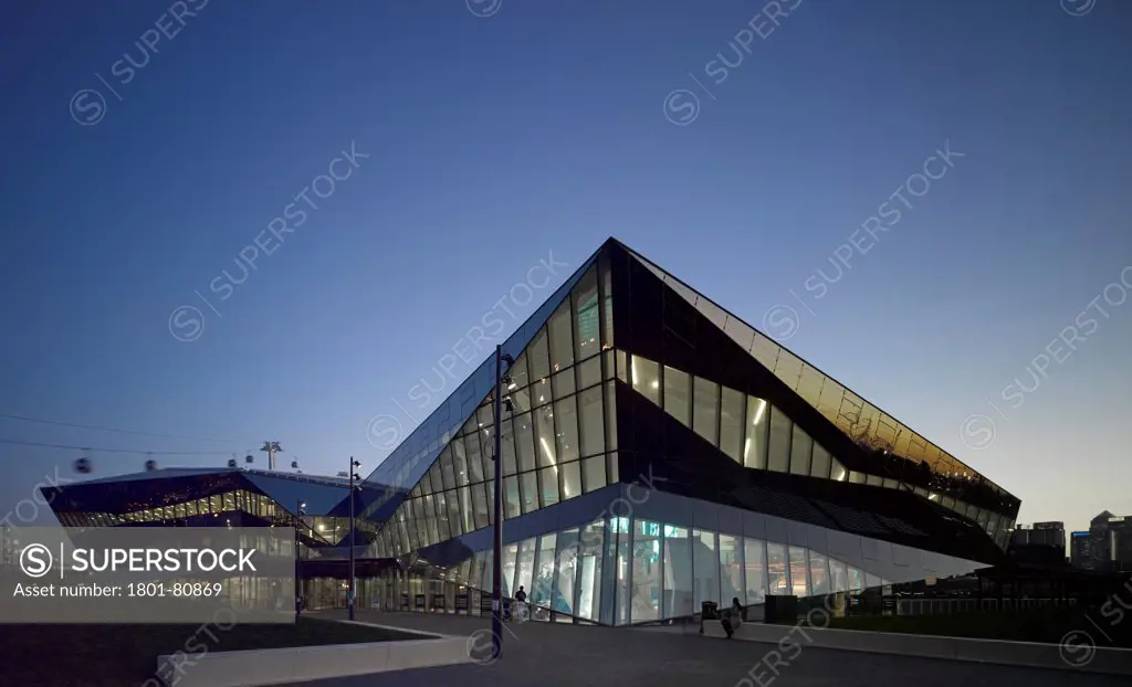 Siemens Urban Sustainability Centre - The Crystal, London, United Kingdom. Architect: Wilkinson Eyre Architects, 2012. Exterior View At Dusk.