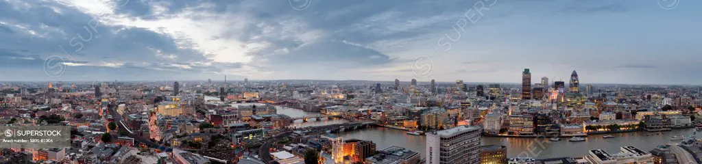 London Panoramas, London, United Kingdom. Architect: Not Applicable, 2013. Dusk Elevation Of Southwark And City Of London.