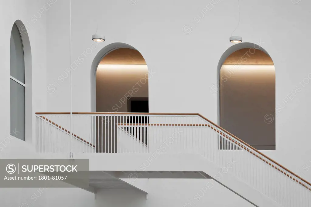 Palacio De Justicia In Burgos, Burgos, Spain. Architect: Primitivo Gonzalez Arquitecto, 2012. Stairway With Landing An Arches.