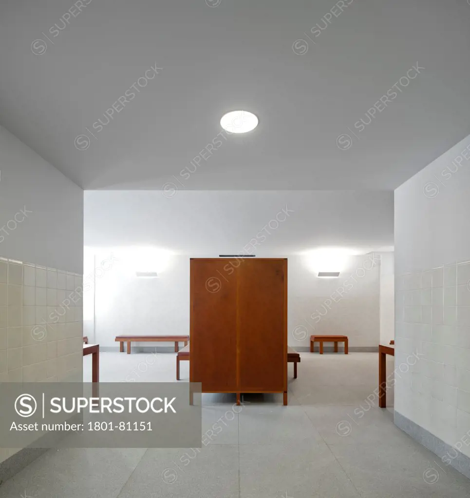 Pedras Salgadas Thermal Bath, Pedras Salgadas, Portugal. Architect: Alvaro Siza, 2012. Entrance To Minimalist Changing Room.