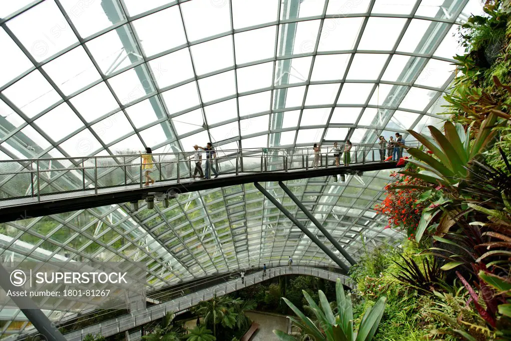 Gardens By The Bay, Singapore, Singapore. Architect: Wilkinson Eyre Architects, Grant Associates, 2011. Cloud Forest Dome, On The High Level Walkway.