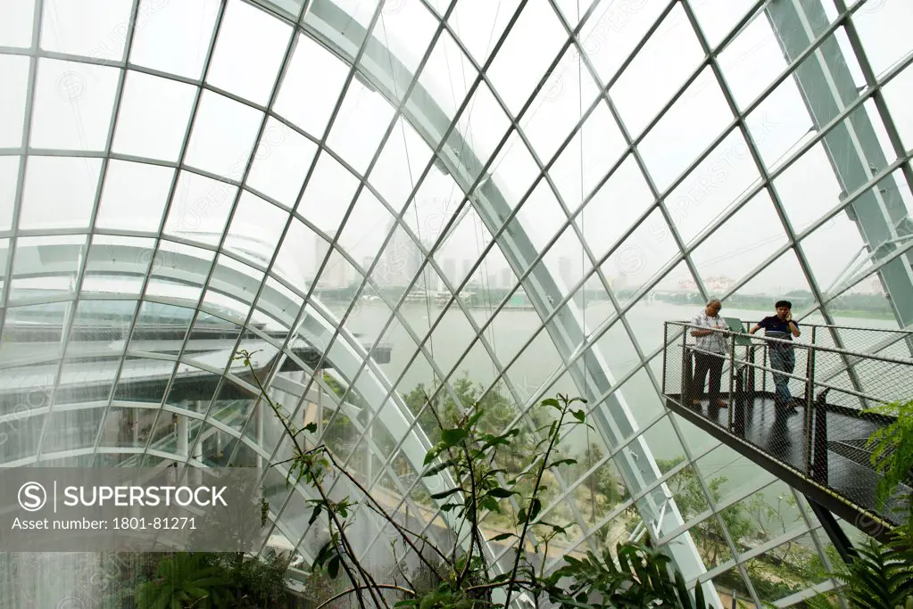 Gardens By The Bay, Singapore, Singapore. Architect: Wilkinson Eyre Architects, Grant Associates, 2011. Cloud Forest Dome, On The High Level Walkway By The Waterfall.