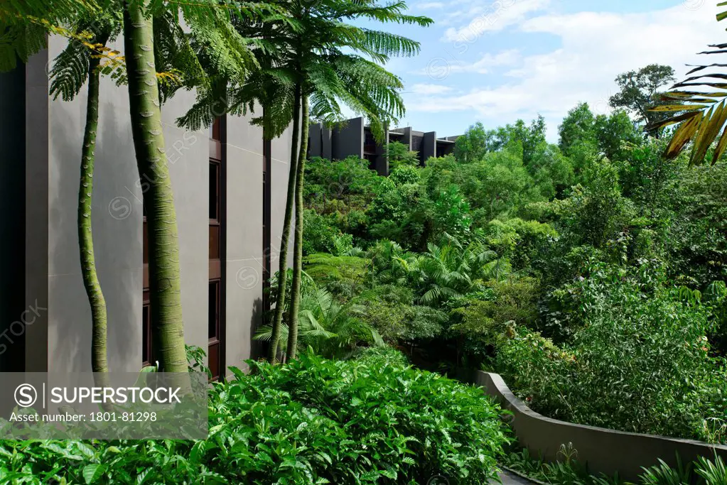Capella Hotel, Sentosa Island, Singapore, Singapore. Architect: Foster + Partners, 2009. View Of Garden And Apartments.