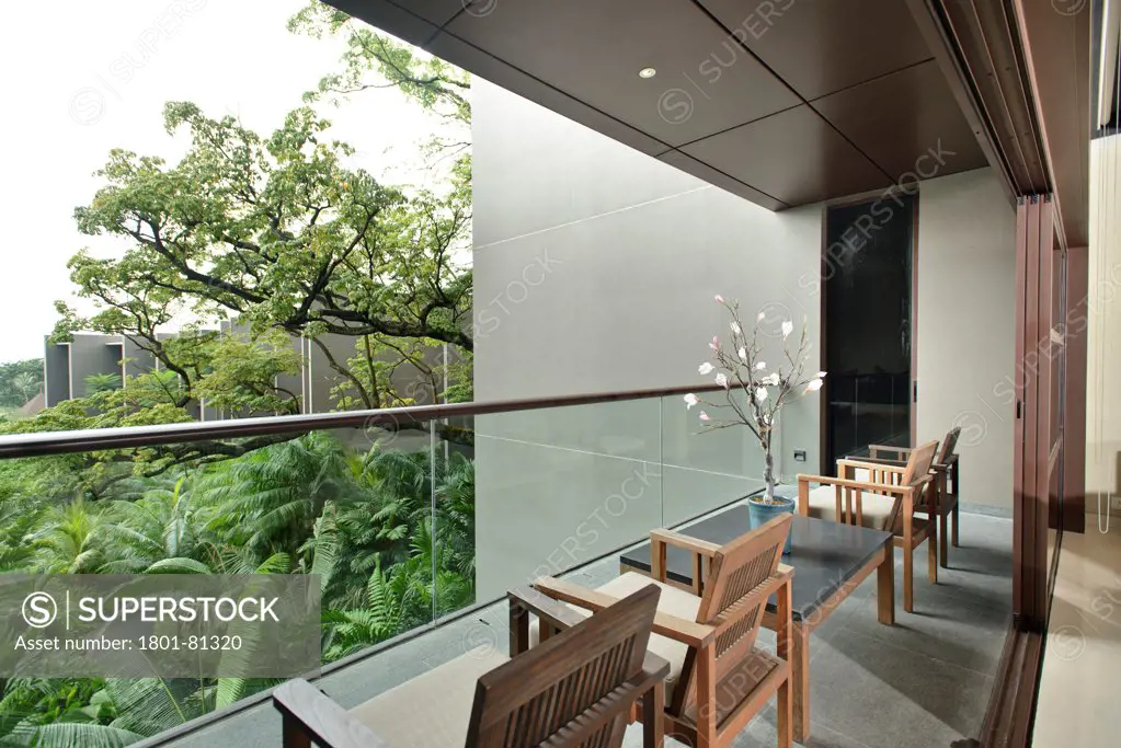 Capella Hotel, Sentosa Island, Singapore, Singapore. Architect: Foster + Partners, 2009. View Of Terrace In Apartment.