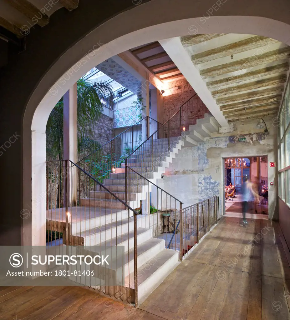 Ocana Bar And Club, Barcelona, Spain. Architect: Ocana Sl, 2012. Interior Evening View Of Corridor And Stairwell.
