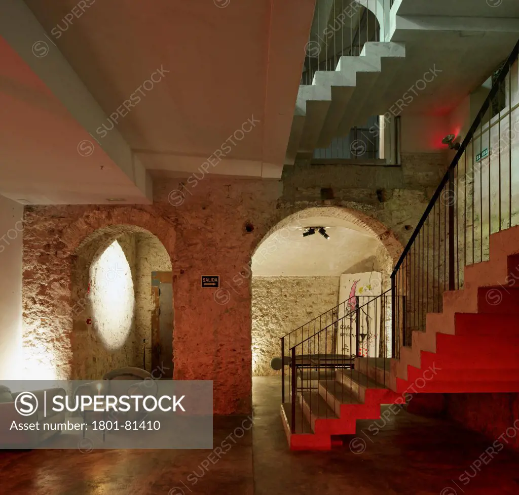 Ocana Bar And Club, Barcelona, Spain. Architect: Ocana Sl, 2012. Downstairs Corridor With Red Lights.