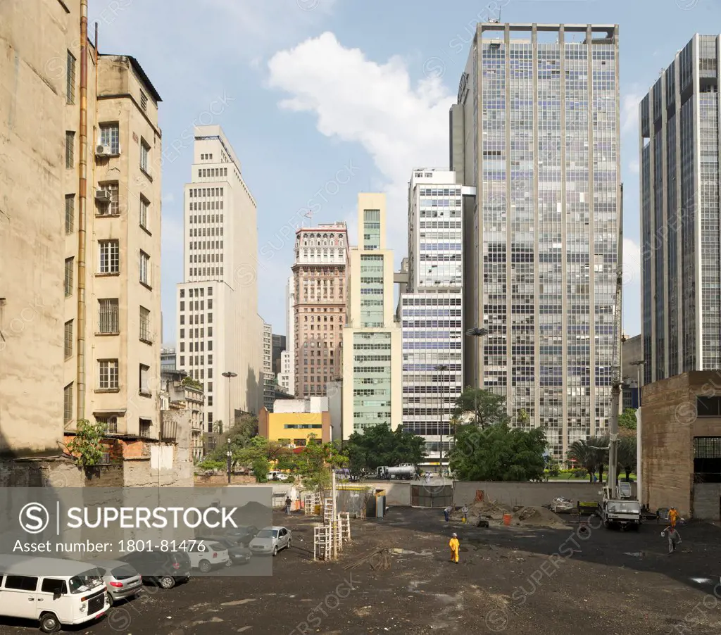 Praca Das Artes, Sao Paulo, Brazil. Architect: Brasil Arquitectura, 2012. General View Of Building Site With City Building At The Background.
