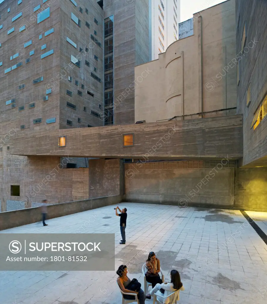 Praca Das Artes, Sao Paulo, Brazil. Architect: Brasil Arquitectura, 2012. Visitors Touring The Site While Others Chat.