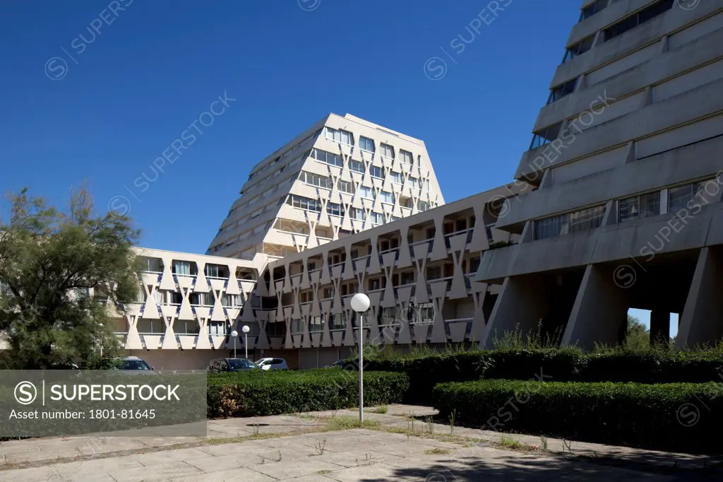 La Grande-Motte, Montpellier, France. Architect: Jean Balladur, 1970. Oblique View Of Pyramid-Like Structure.