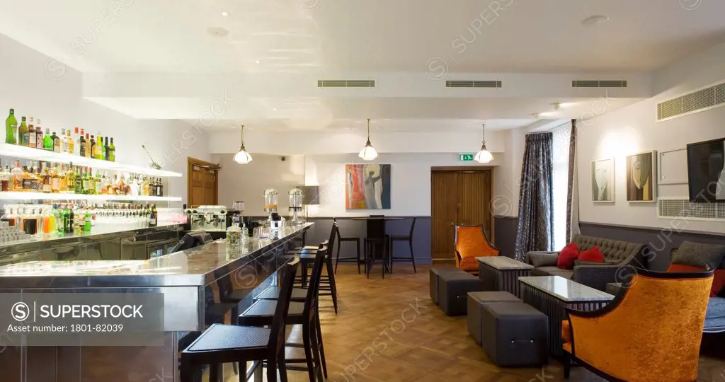 Wood Norton Hotel, Evesham, United Kingdom. Architect: Claridge Architects Ltd, 2013. View Of Bar And Chairs And Tables.