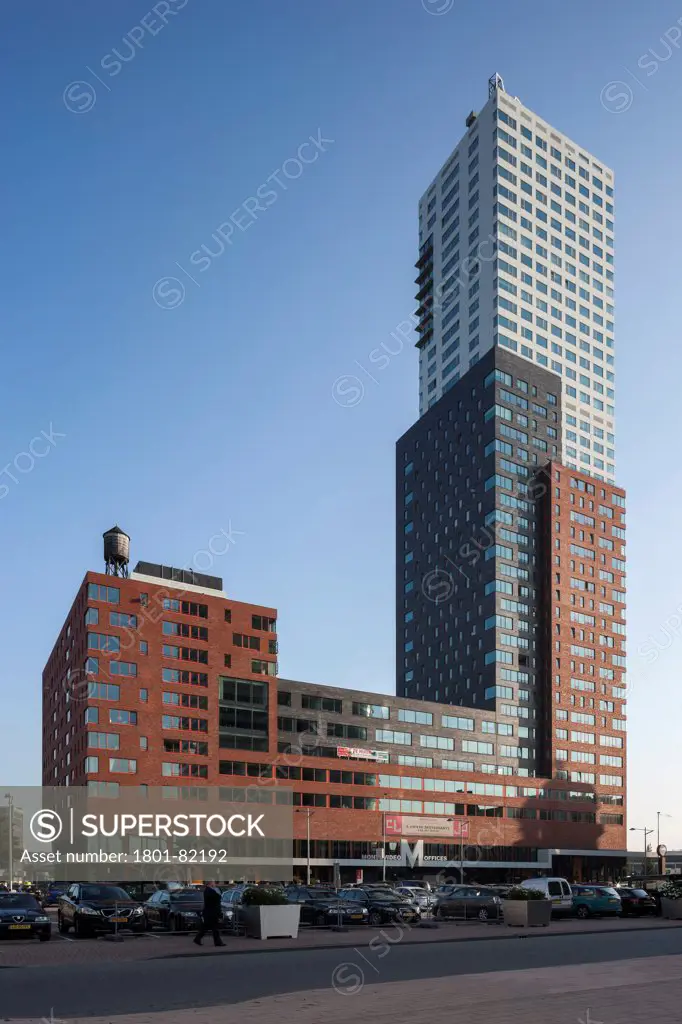Montevideo, Rotterdam, Netherlands. Architect: Francine Houben / Mecanoo, 2005. Complete Elevation Of High-Rise.