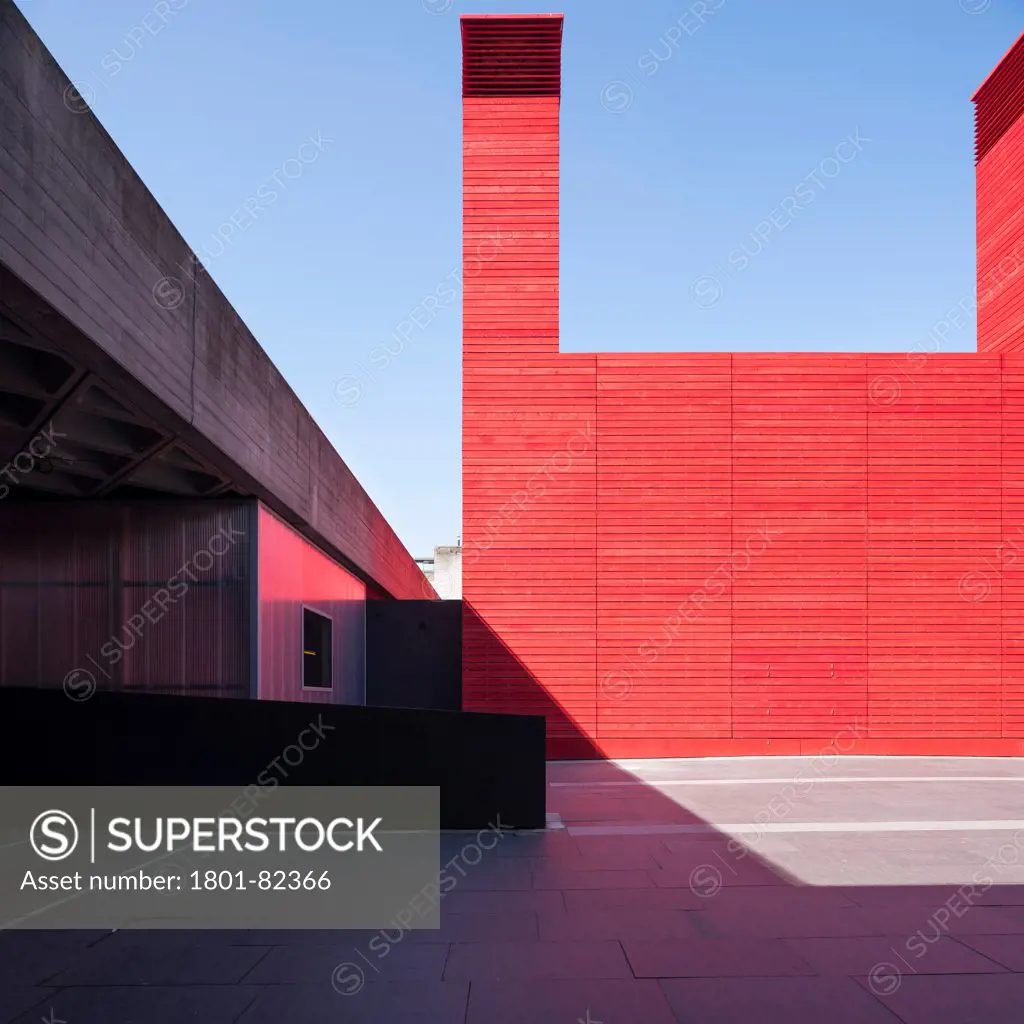 The Shed, London, United Kingdom. Architect: Haworth Tompkins Limited, 2013. View from National Theatre looking South West towards The Shed.