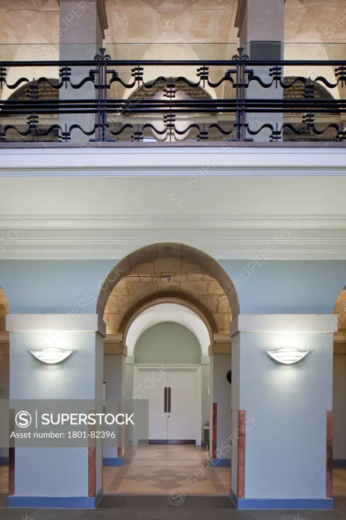 Oxford University's Radcliffe Humanities, Oxford, United Kingdom. Architect: Purcell Miller Tritton LLP, 2012. Entrance hall interior with arches.