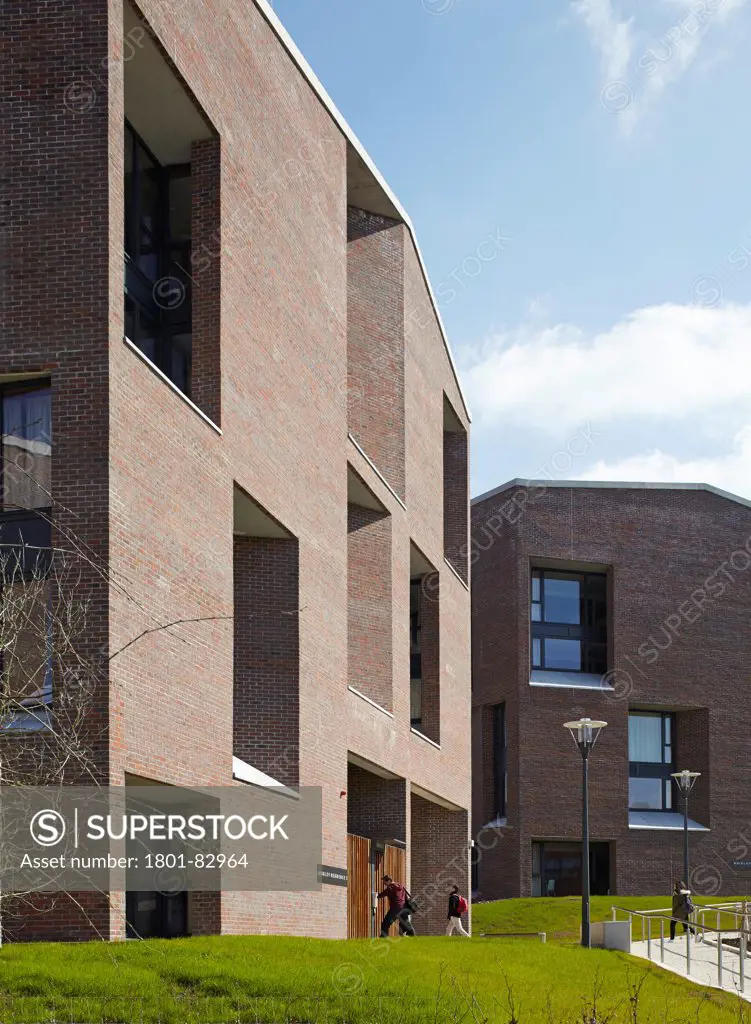 Medical School Building and Student Accommodation University Limerick, Limerick, Ireland. Architect: Grafton Architects, 2012. Brick facade of student housing in perspective.