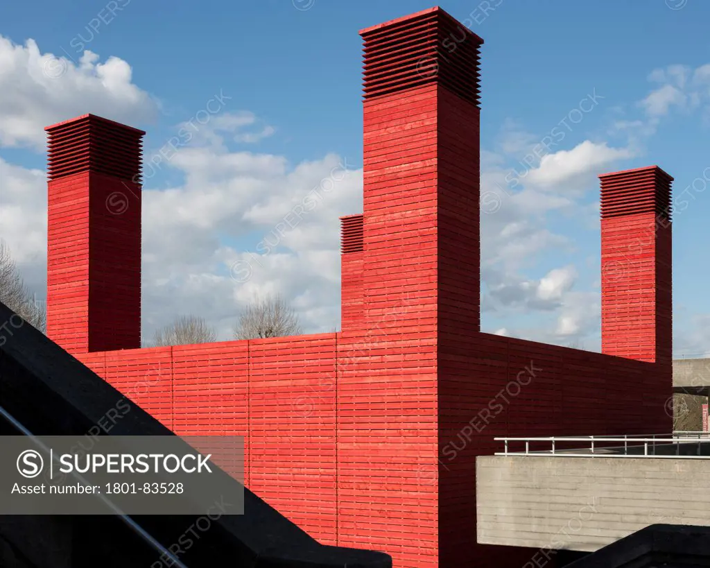 The Shed, London, United Kingdom. Architect: Haworth Tompkins Limited, 2013. Juxtaposition with National Theatre.