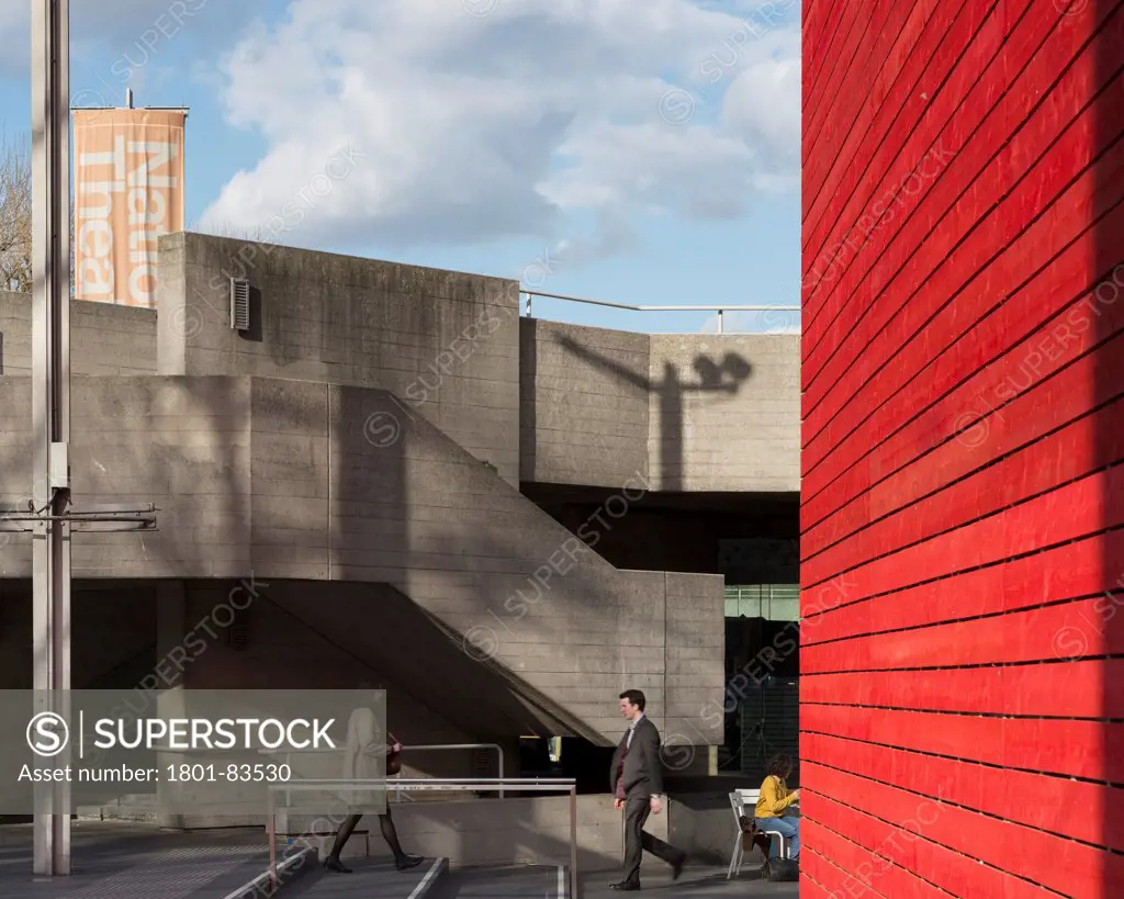 The Shed, London, United Kingdom. Architect: Haworth Tompkins Limited, 2013. Juxtaposition with National Theatre.
