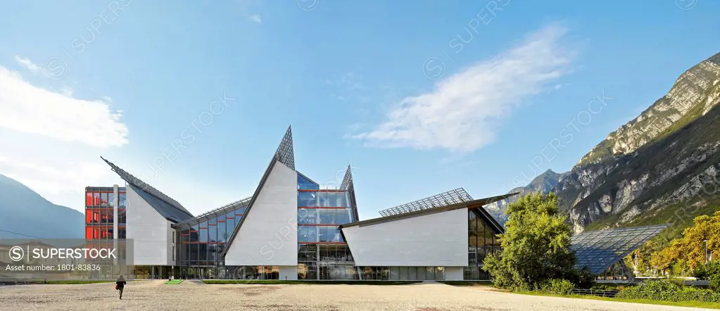MUSEScience Museum, Trentino, Italy. Architect Renzo Piano Building Workshop, 2013. Panorama of general south elevation.