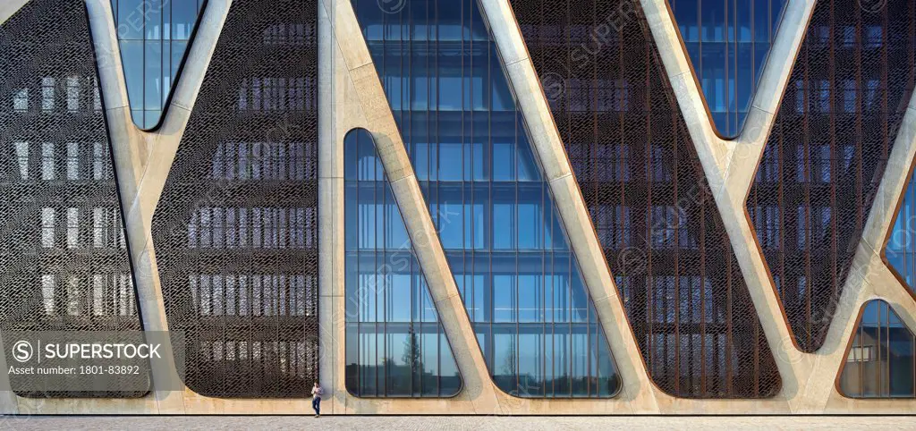 Court of Justice, Hasselt, Belgium. ArchitectJ. Mayer H. Architects, 2013. Graphic steel and glass facade.