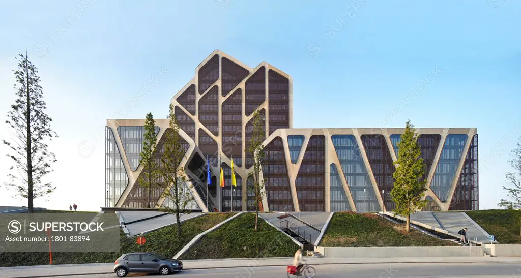 Court of Justice, Hasselt, Belgium. ArchitectJ. Mayer H. Architects, 2013. Frontal elevation with street.