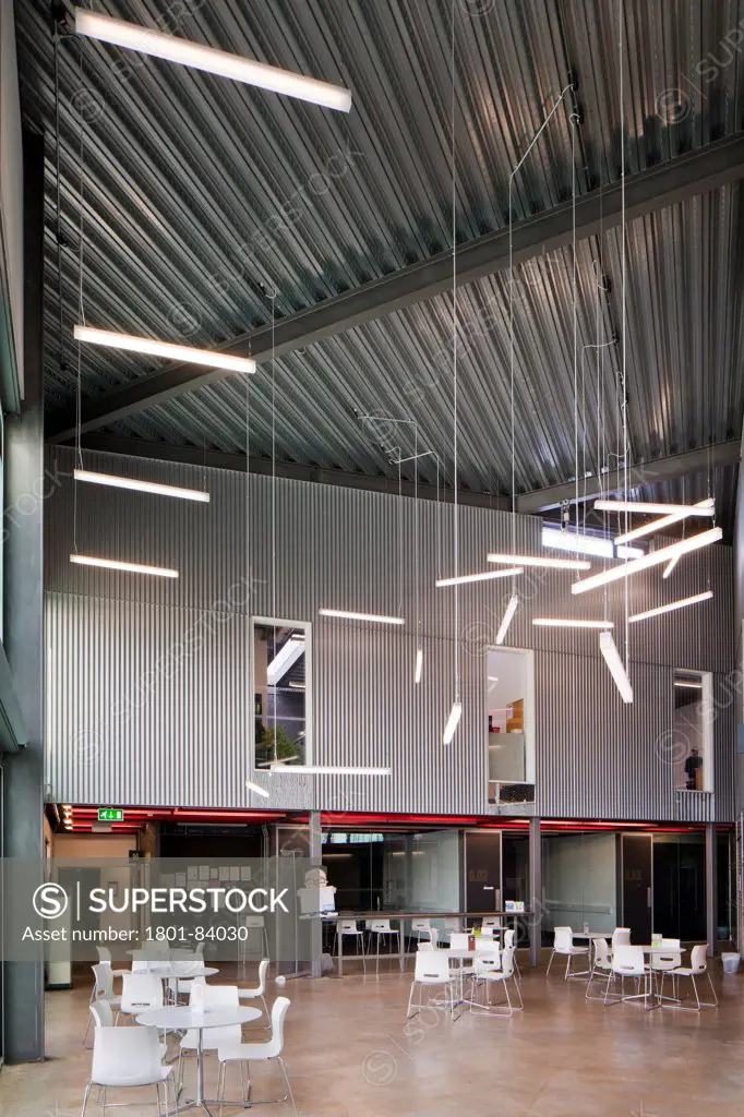 SOAR Works Enterprise Centre Sheffield, Sheffield, United Kingdom. Architect 00/, 2013. Internal atrium and cafe.