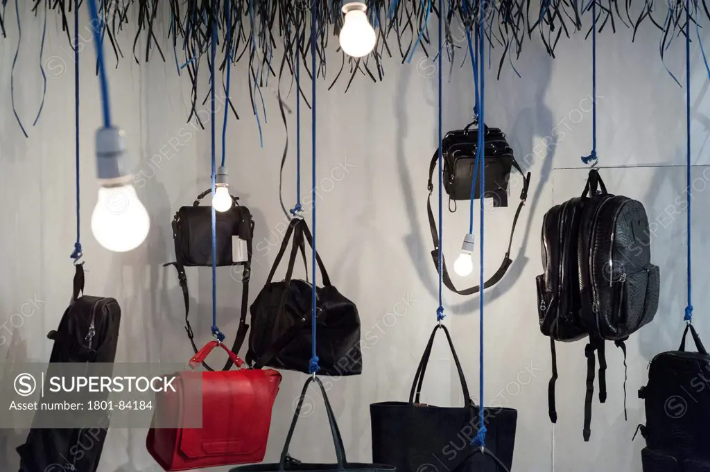 Frenchologie pop up store, London, United Kingdom. Architect BAT Studio, 2013. Bag display area.
