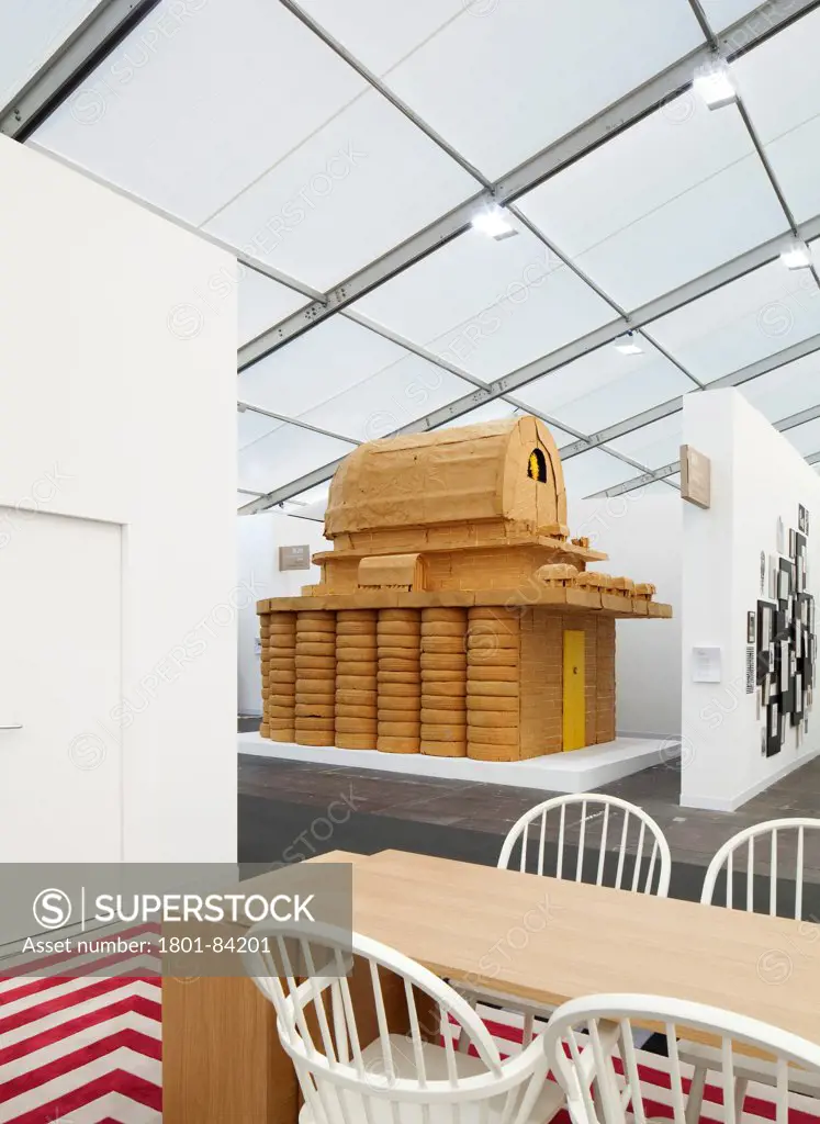Ancient and Modern, London, United Kingdom. Architect Paul Johnson Artist, 2011. Temple view from across a table situated inside the Frieze art fair tent.