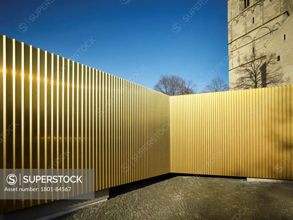 Goldene Pracht Pavillon, Muenster, Germany. Architect modulorbeat, 2012. Reflective quality of serrated metal panels.