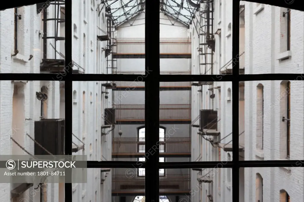 View from interior of covered atrium between warehouses, FelixArchief, Antwerp, Belgium&#xA,Architects Robbrecht en Daem, 2006